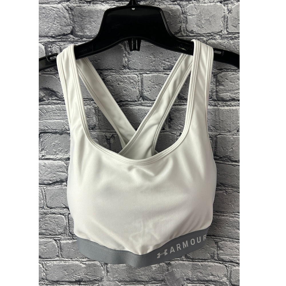 Under Armour Mid  Sports Bra White Grey Band 1353765 Womens 1X